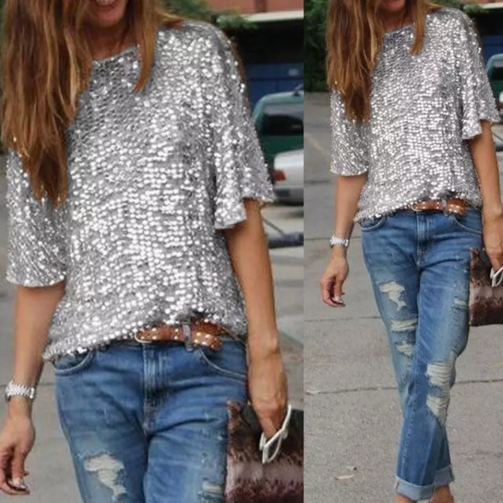 Sequin Off the Shoulder Top - Picture 2 of 4